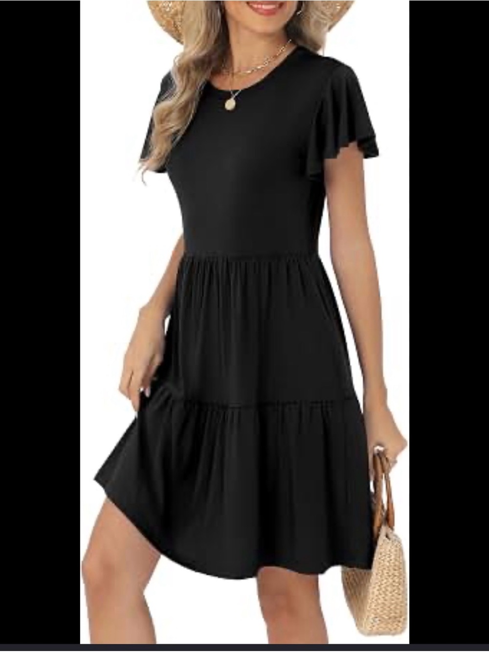 Everyday Black Tiered Short Sleeve Dress by